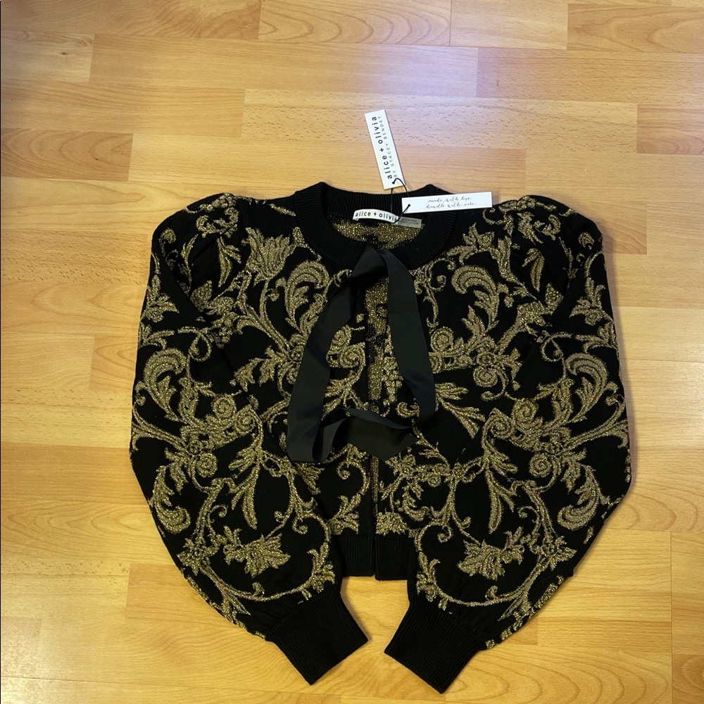 Alice + Olivia Black and Gold Cardigan